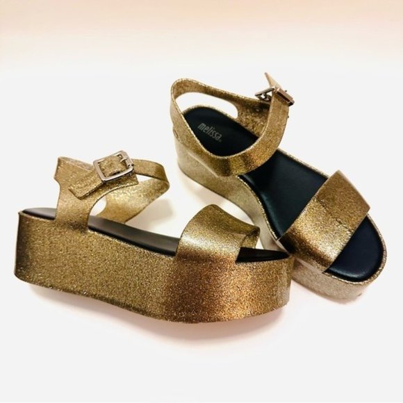 Melissa Shoes Melissa Platform Jellies Sz 6 Gold Shimmer Sparkle Glitter Poshmark